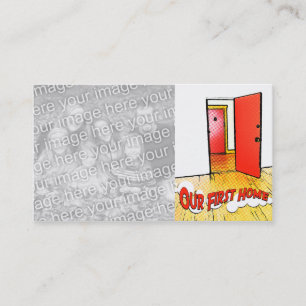our first home comic door business card