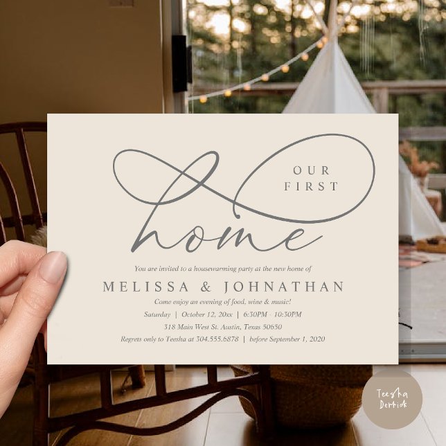 Our First Home, Cozy Housewarming Party Invitation (Our First Home, Cozy Lovely Housewarming Party Invitation Card, PDF, Lovely Romantic Cozy Cream Grey)