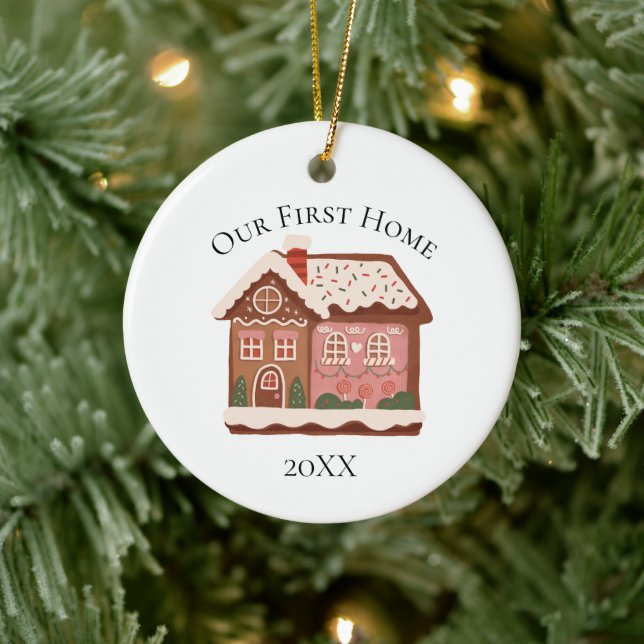 Our First Home Gingerbread House Christmas Holiday Ceramic Ornament (Tree)