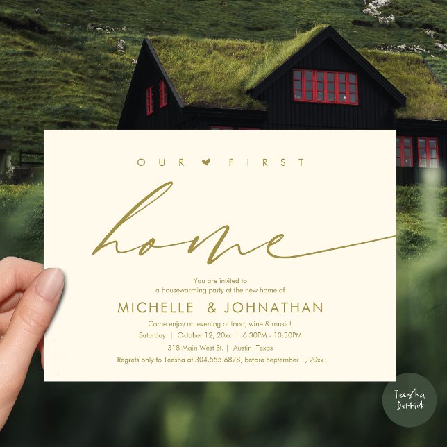 Our first home, Housewarming party celebration Invitation (Our first home, Housewarming party celebration Invitation Card, PDF, in retro yellow gold)
