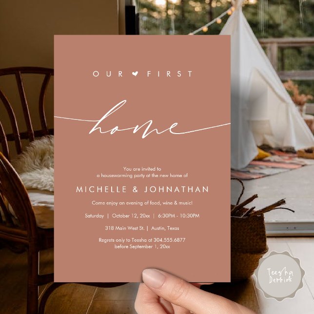 Our first home, Housewarming party celebration Invitation (Our first home, Housewarming party celebration Invitation Card, PDF, terracotta earthy brown)