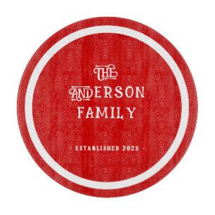 Our First Home Housewarming Typography Red White  Cutting Board