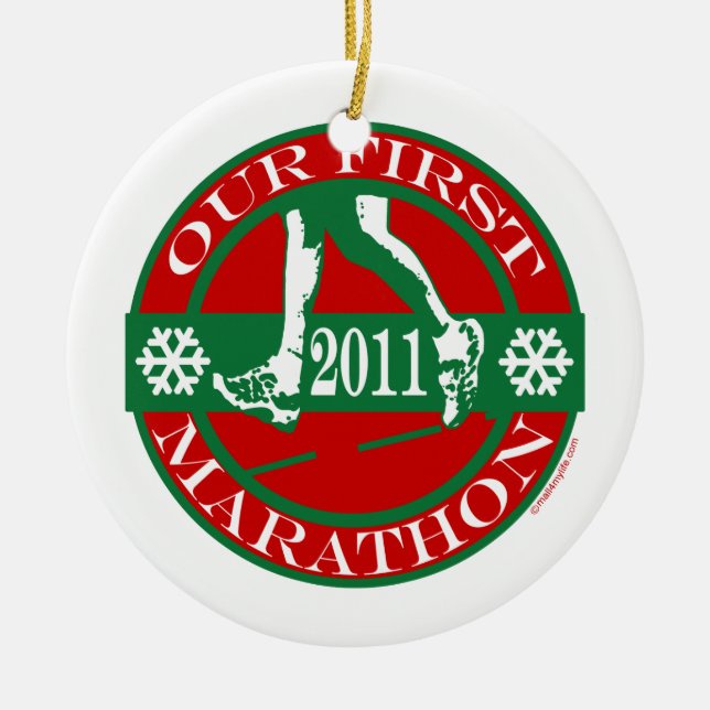 Our First Marathon Ceramic Ornament (Front)