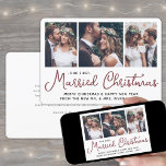 Our First Married Christmas 3 Wedding Photos Red Holiday Card<br><div class="desc">Send joyful holiday wishes as a new Mr. & Mrs! Celebrate marriage as newlyweds and share three of your favourite wedding pictures with a stylish custom photo collage "Our First Married Christmas" holiday card. All text on this template is simple to personalize to include any wording, such as Merry and...</div>