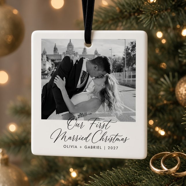 Our First Married Christmas Personalized Wedding  Ceramic Ornament (Creator Uploaded)