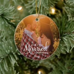 OUR FIRST MARRIED CHRISTMAS  Photo Ceramic Ornament