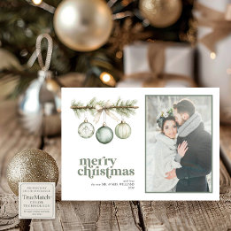 Our First Married Christmas Pine Ornament Photo Holiday Card
