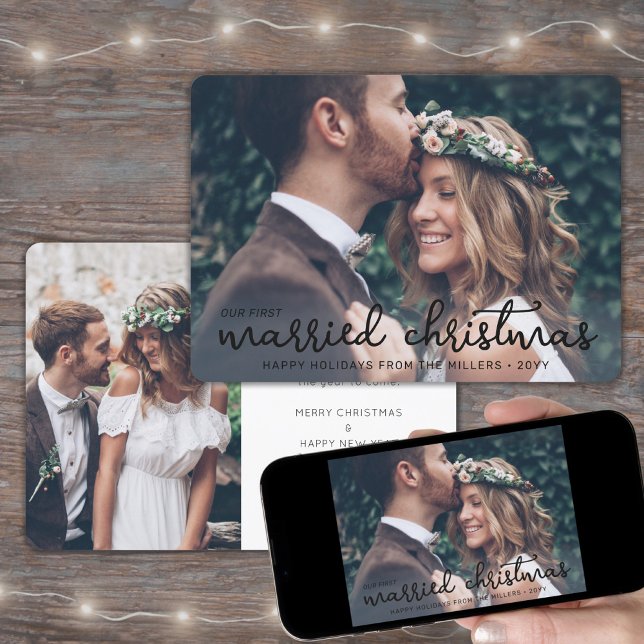 Our First Married Christmas Simple Wedding Photos Holiday Card (Creator Uploaded)