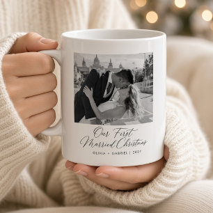 Our First Married Christmas Wedding Photo Coffee Mug