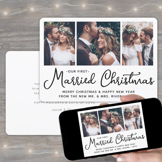 Our First Married Christmas Wedding Photo Collage Holiday Card (Creator Uploaded)