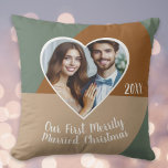 Our First Merrily Married Christmas Custom Photo  Throw Pillow<br><div class="desc">This customized pillow is perfect way to celebrate your first married Christmas with your favourite personalized photo inside a heart for a timeless keepsake for years to come.</div>