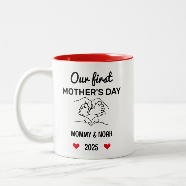 Our First Mother’s Day, First Mother's Day Gifts Two-Tone Coffee Mug (Left)