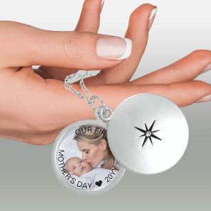 Our First Mothers Day Custom Year Photo Locket Necklace