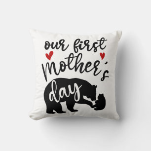 Our first Mothers Day Hearts Mama Bear Gift, 1/2 Throw Pillow