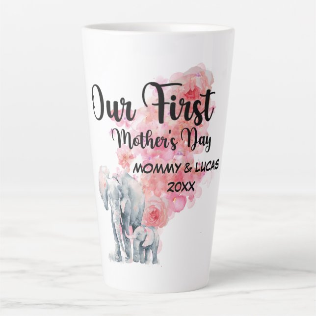 Our First Mother's Day Mom And Baby Elephants Latte Mug (Front)