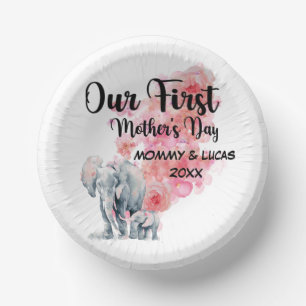 Our First Mother's Day Mom And Baby Elephants Paper Plate