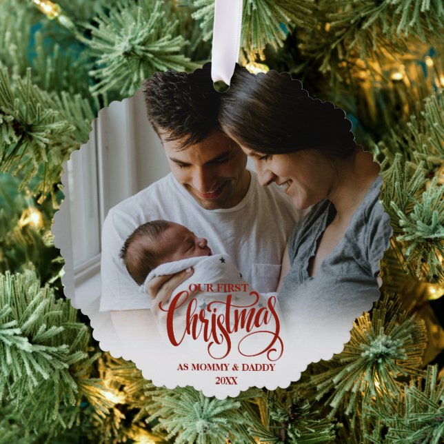 Our First Mummy and Daddy First Time Parents Ornament Card (Insitu (Tree))