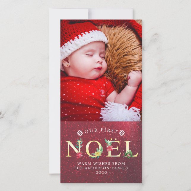 Our First NOEL Christmas Poinsettia Holiday Photo (Front)