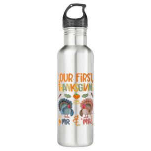 Our First Thanksgiving Mr And Mrs Couple Married 2 710 Ml Water Bottle
