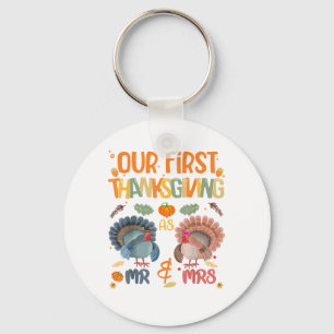 Our First Thanksgiving Mr And Mrs Couple Married 2 Keychain
