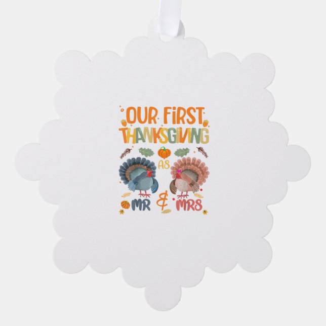 Our First Thanksgiving Mr And Mrs Couple Married 2 Ornament Card (Front)