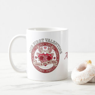 Our First Valentine Love Birds Custom Initial Mug