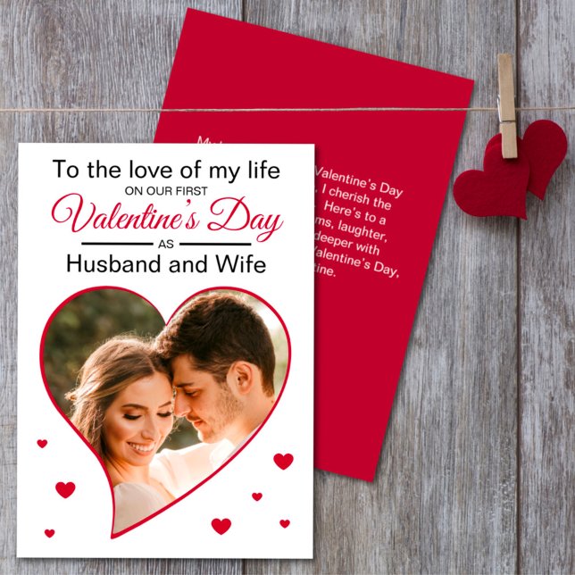 Our First Valentine’s as Husband & Wife Red Photo Holiday Card (Creator Uploaded)