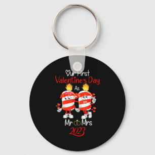 Our First Valentines Day As Mr And Mrs Engaged Cou Keychain