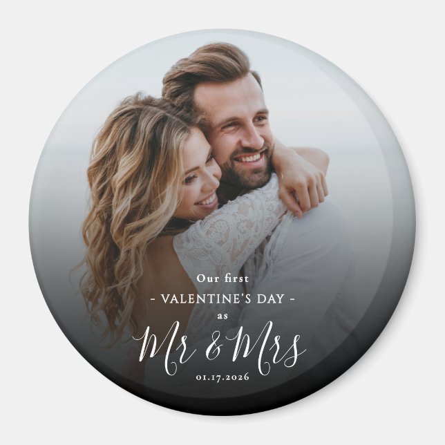 Our First Valentine's Day As Mr & Mrs Modern Photo Magnet (Front)