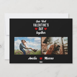 Our First Valentine's Day Together 2 Photos Black Holiday Card