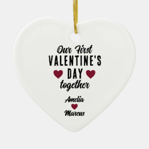 Our First Valentine's Day Together Couple Ceramic Ornament