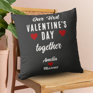 Our First Valentine's Day Together Dark Grey Throw Pillow