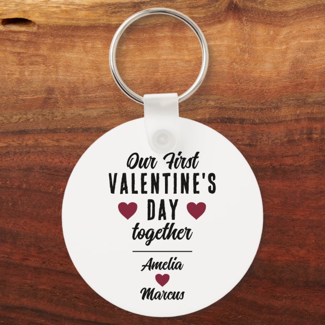 Our First Valentine's Day Together Heart Couple  Keychain (Front)