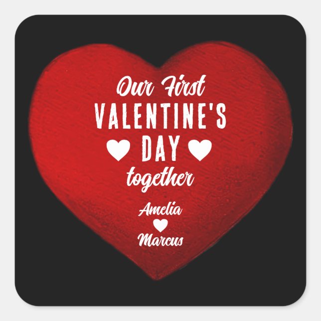 Our First Valentine's Day Together Heart Couple Square Sticker (Front)