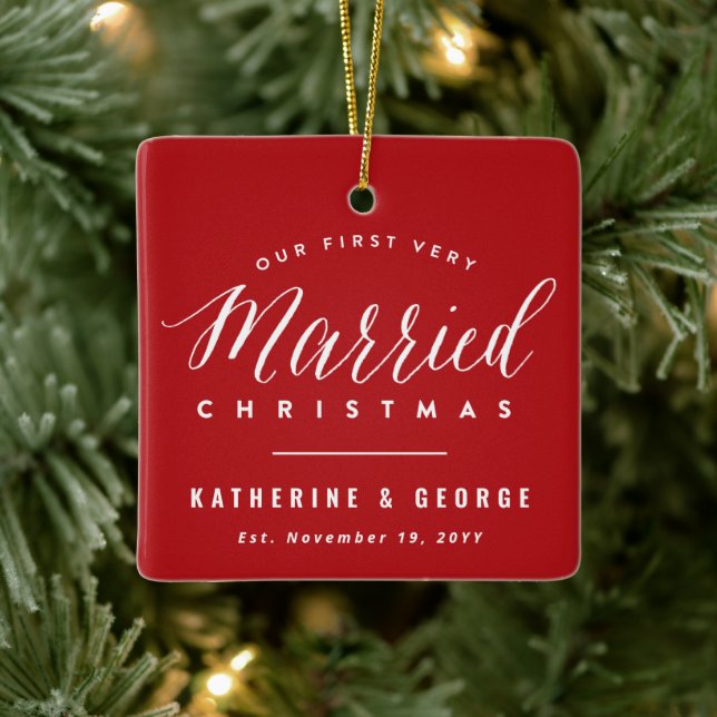 Our First Very Married Christmas Mr & Mrs Wedding Ceramic Ornament (Tree)