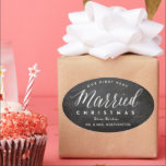 Our First Very Married Christmas Mr & Mrs Wedding Oval Sticker<br><div class="desc">Designed by fat*fa*tin. Easy to customize with your own text, photo or image. For custom requests, please contact fat*fa*tin directly. Custom charges apply.
www.zazzle.com/fat_fa_tin
www.zazzle.com/color_therapy
www.zazzle.com/fatfatin_blue_knot
www.zazzle.com/fatfatin_red_knot
www.zazzle.com/fatfatin_mini_me
www.zazzle.com/fatfatin_box
www.zazzle.com/fatfatin_design
www.zazzle.com/fatfatin_ink</div>