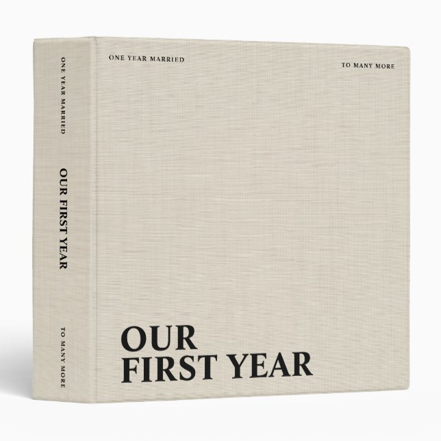 Our First Year Wedding Beige Linen Creme Texture Binder (Front/Spine)