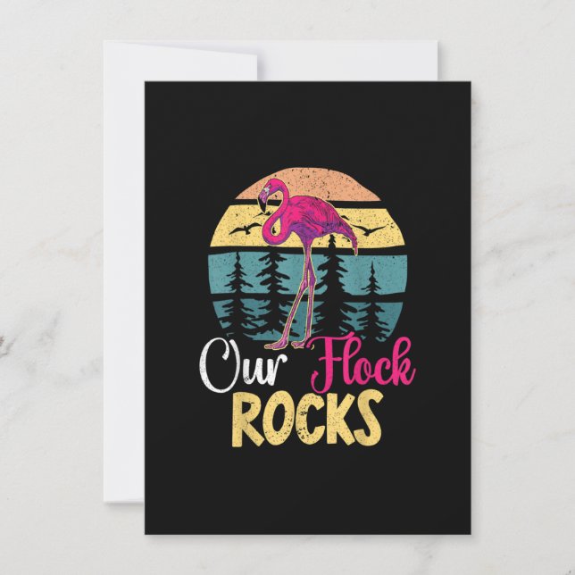 Our Flock Rocks Design for Flamingo Matching Famil Invitation (Front)