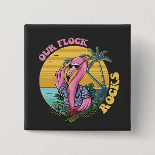 Our Flock Rocks Flamingo Groovy Retro 2 Inch Square Button