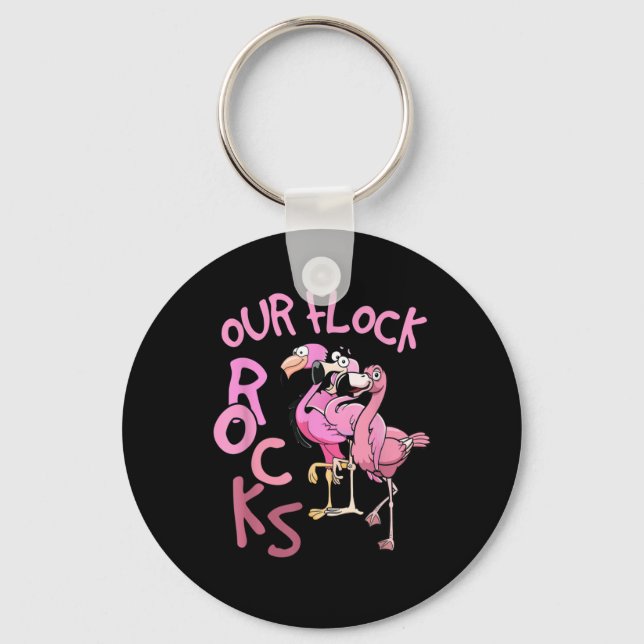 Our Flock Rocks Flamingo Matching Family Vacation  Keychain (Front)