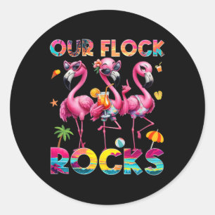 Our Flock Rocks Flamingo Summer Vacation Family Ma Classic Round Sticker
