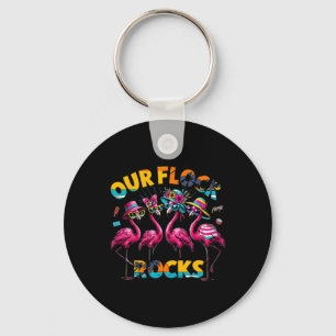 Our Flock Rocks Flamingo Summer Vacation Family Ma Keychain
