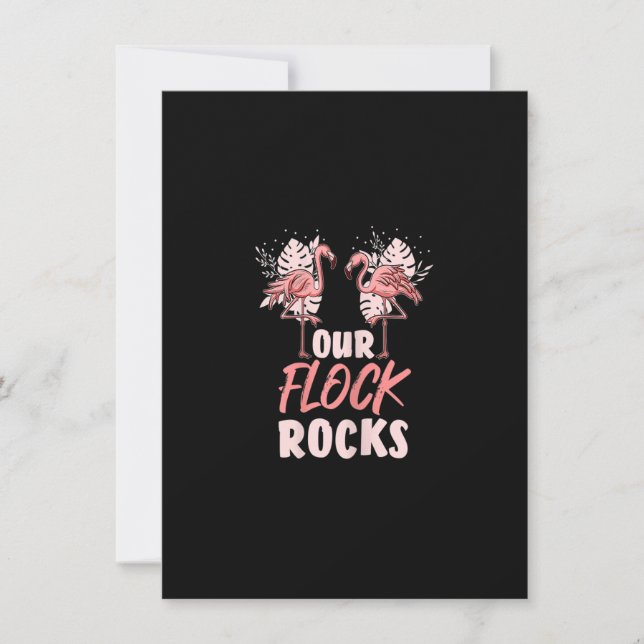 Our Flock Rocks Funny Flamingo Animal Family Humou Invitation (Front)