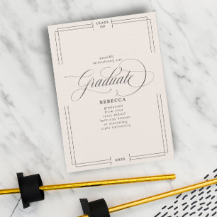 Our Graduate Classic Script Peach Grey Graduation Announcement