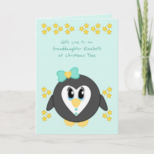 Our Granddaughter at Christmas cute penguin mint Holiday Card