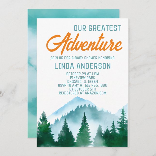 Our Greatest Adventure Baby Shower Invitation (Front/Back)