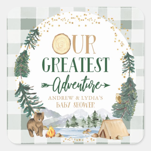 Our Greatest Adventure Baby Shower Square Sticker (Front)
