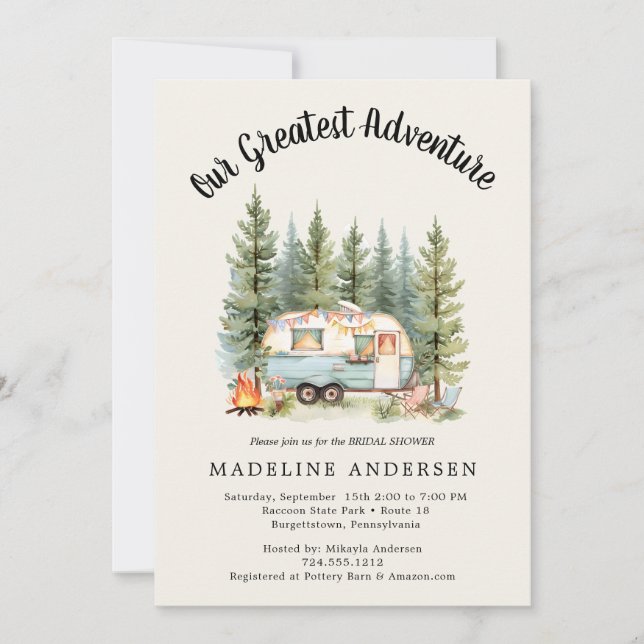 Our Greatest Adventure Camping Sage Baby Shower  Invitation (Front)