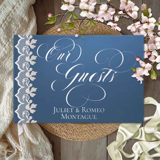 Our Guests Lace - Blue Foil Guestbook (Creator Uploaded)