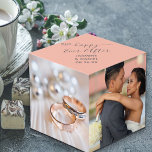 Our Happy Ever After Custom 4 Wedding Photo Cube<br><div class="desc">Lovely wedding photo gift which you can personalize with 4 photos, the newylwed couple's names and their wedding date. The photo template is set up ready for you to add 4 of your favourite photos around the sides of the cuble. The top face is blush pink with carbon grey typography...</div>